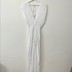 Elan White Pleated Swim Cover Up Maxi Dress